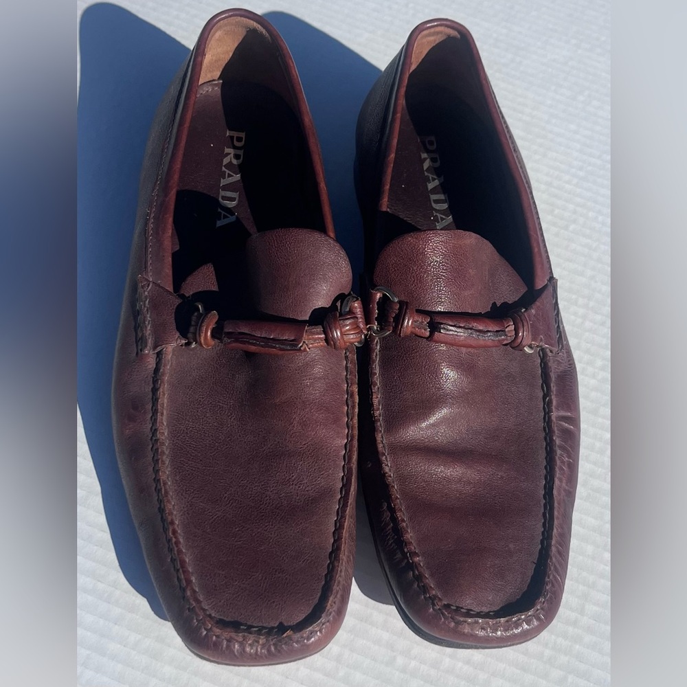 Prada Men's Brown Leather Slip-Ons